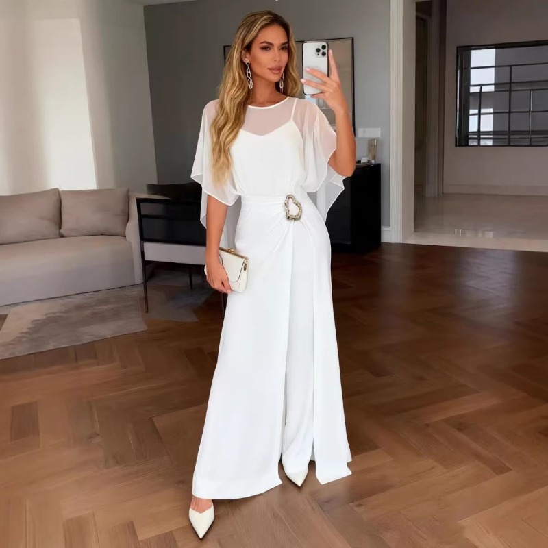 Women Formal Wear Dress - Nouvelle combinaison élégante en mousseline blanche
