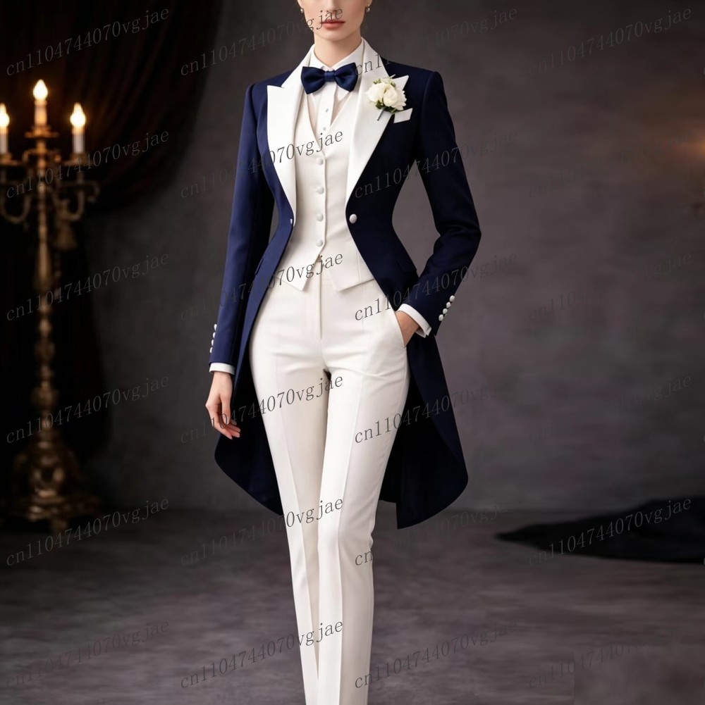 Women'S Formal Wear Pants - Costume long bleu marine et blanc