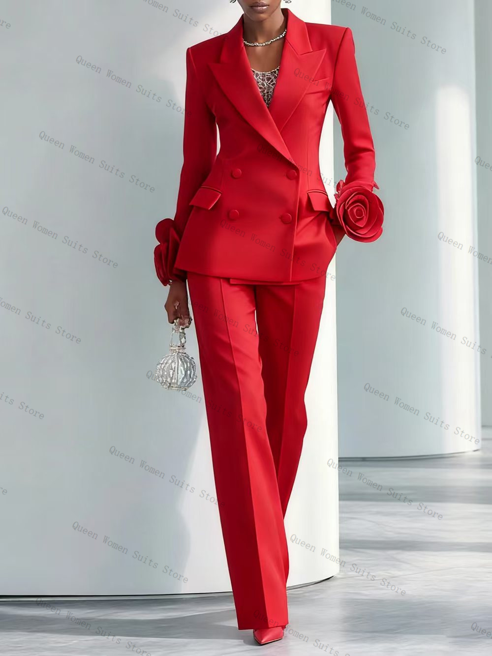 Women Luxury Formal Wear - Ensemble de costume de luxe rouge