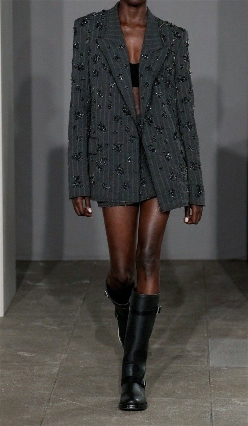 Women'S Formal Jackets To Wear With Dresses - Ensemble de costume formel à rayures