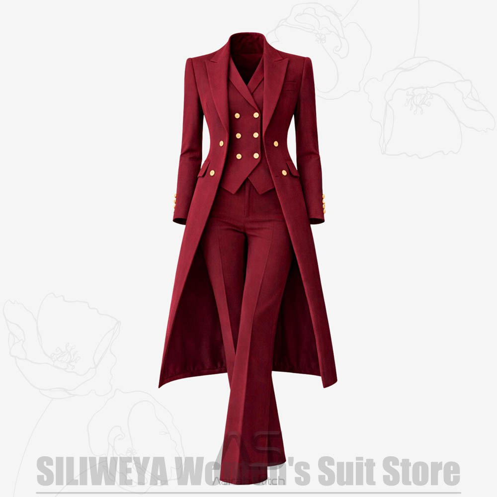 Women'S Formal Wear Pants Suit - Costume 3 Pièces Femme Élégant Double