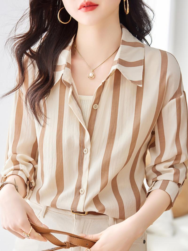 Women Formal Wear Trends - Chemise à manches longues rayée abricot