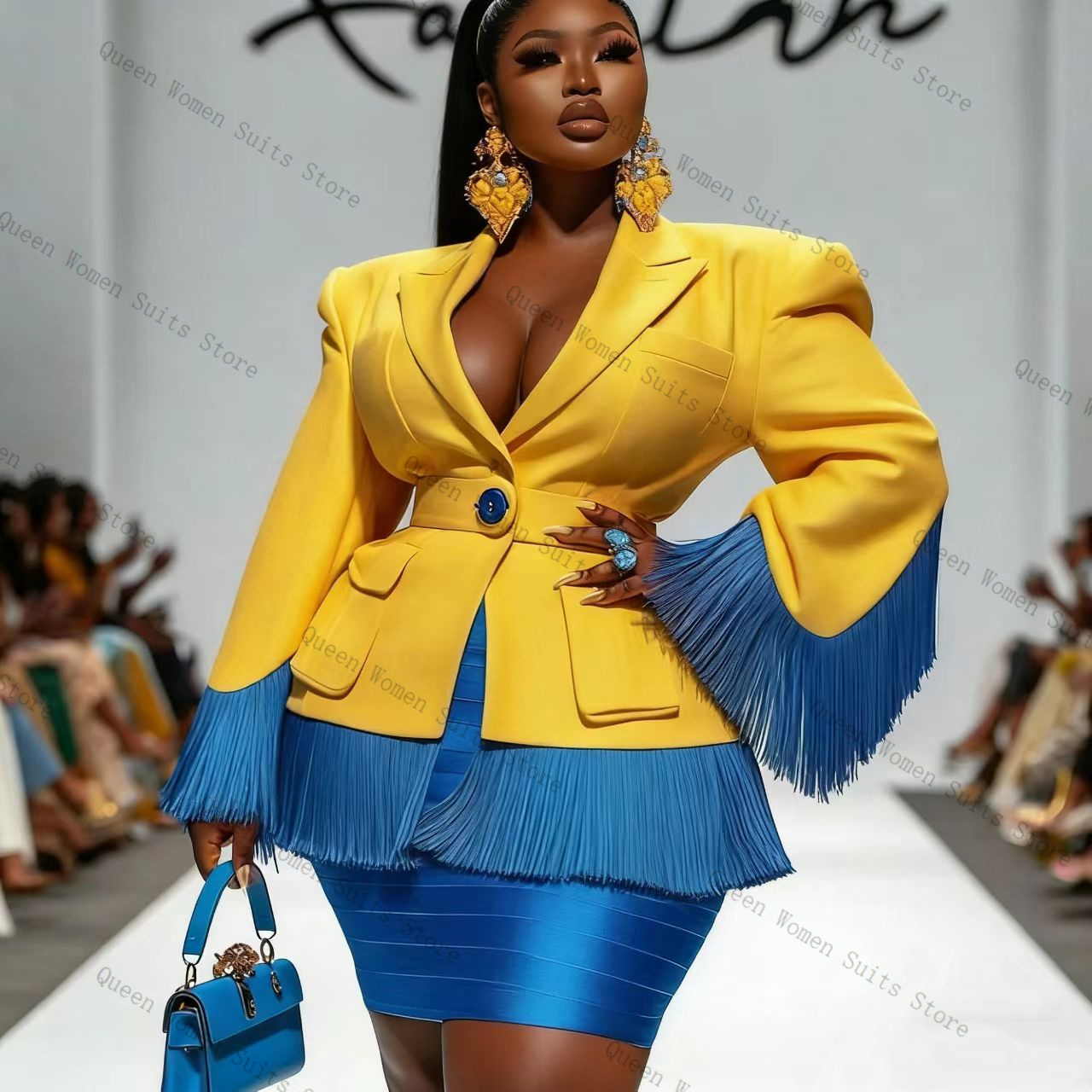 Women'S Formal Jackets To Wear With Dresses - Ensemble jupe et blazer bleu à