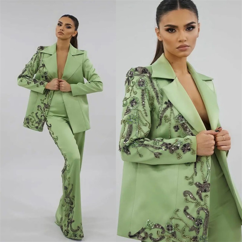Women Luxury Formal Wear - Ensemble de olympiques en satin vert