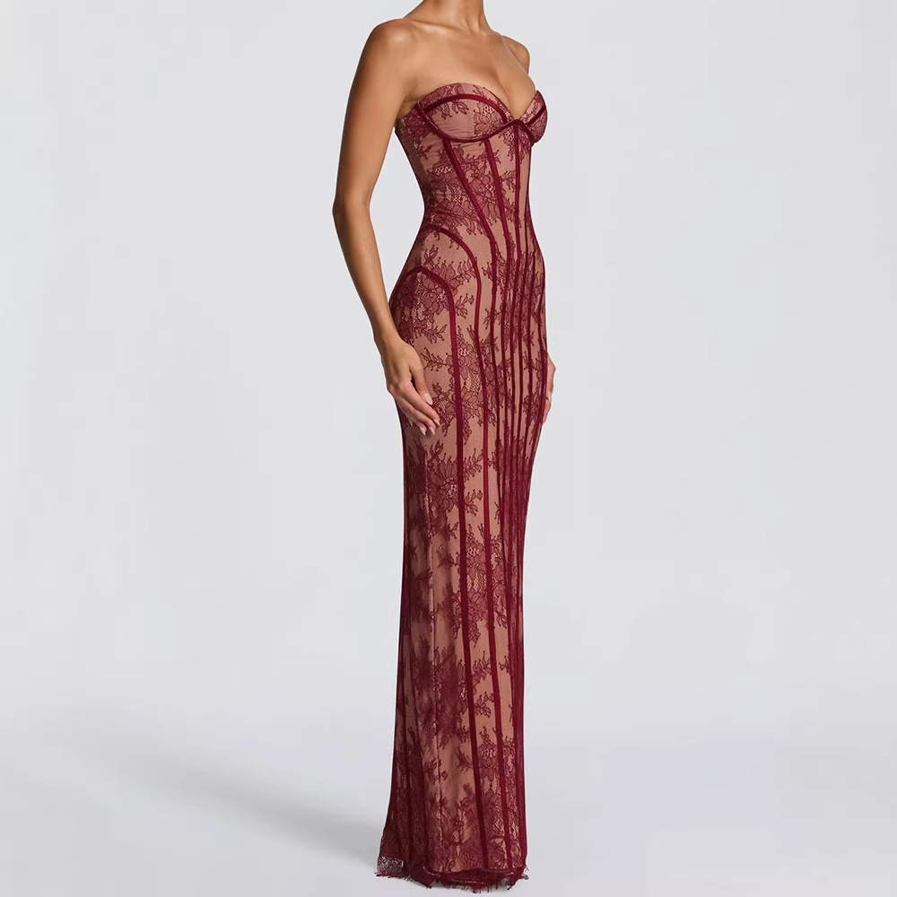 Women Formal Wear Dress - Robe longue moulante sans bretelles pour