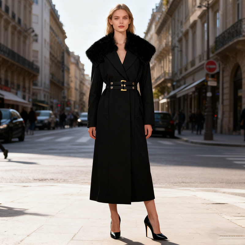 Women Formal Wear Belt - Manteau coupe-vent en fourrure pour femme,
