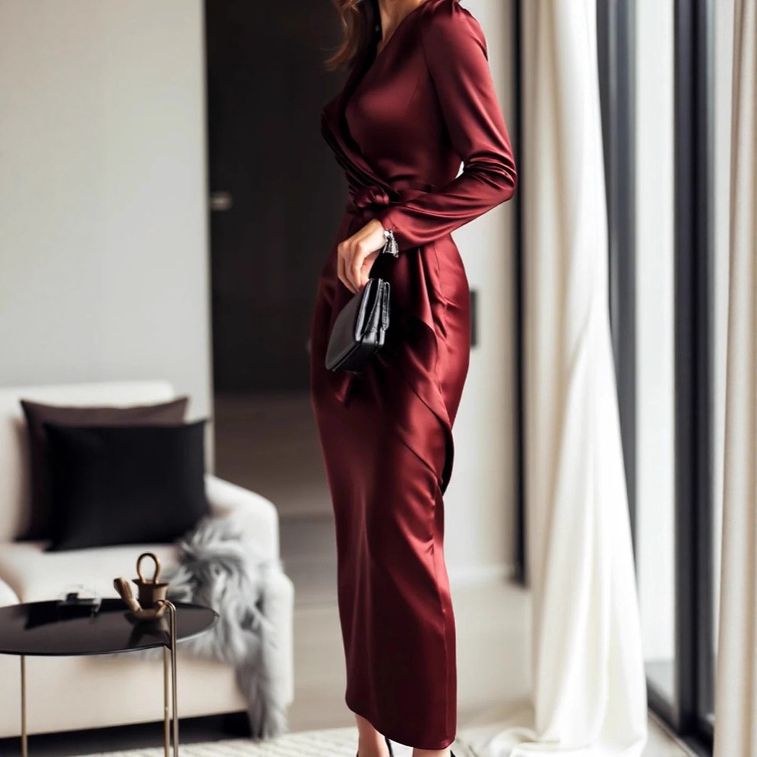 Robe d'automne en Satin à manc - Women Formal Wear Trends avis et prix