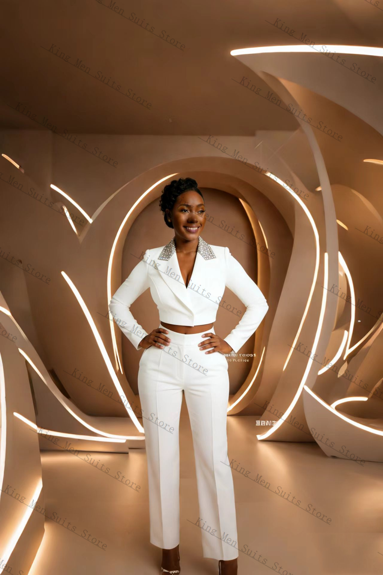 Ensemble tailleur blanc en sat - Women Formal Wear Belt avis et prix
