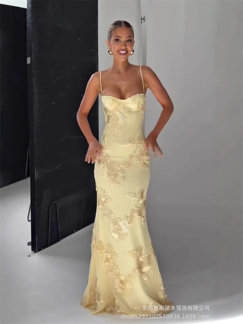 Robe de bal brodée jaune pour  - Women'S Holiday Formal Wear avis et prix